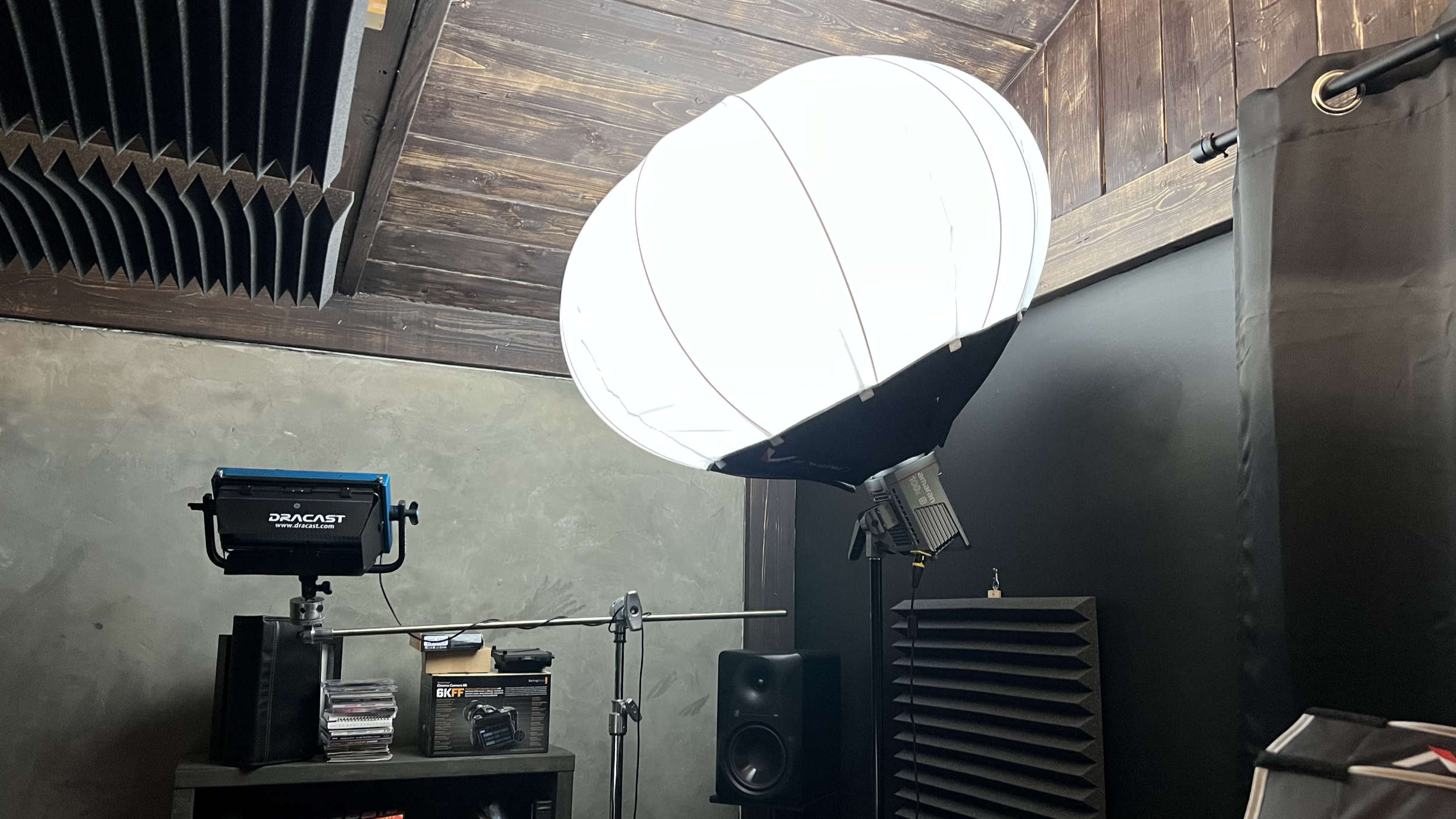 Lighting my grading suite with an Amaran 100X and lantern softbox.